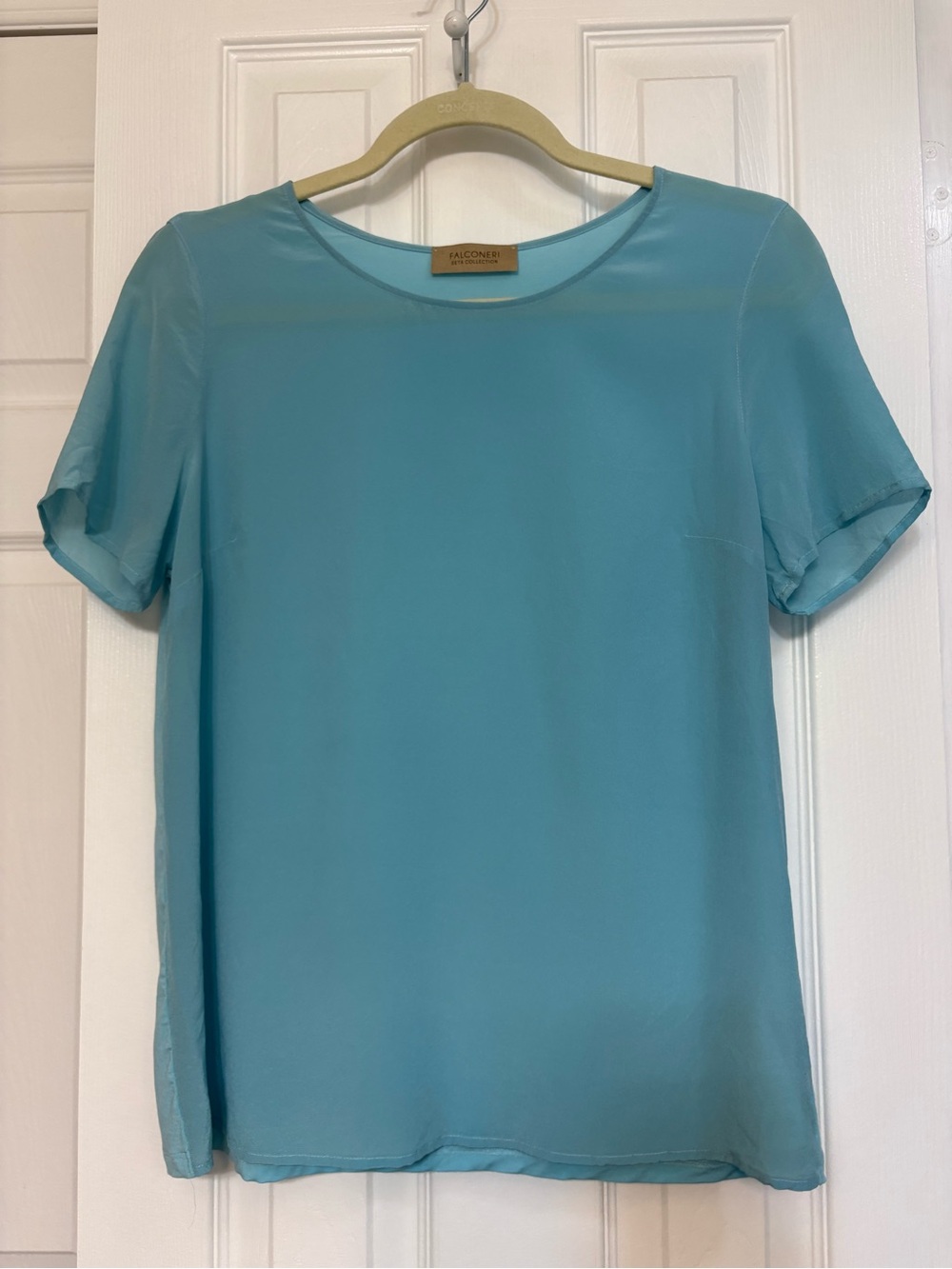 Women's Falconeri Seta Collezione Short-Sleeve Silk front top Aqua Blue Spring S